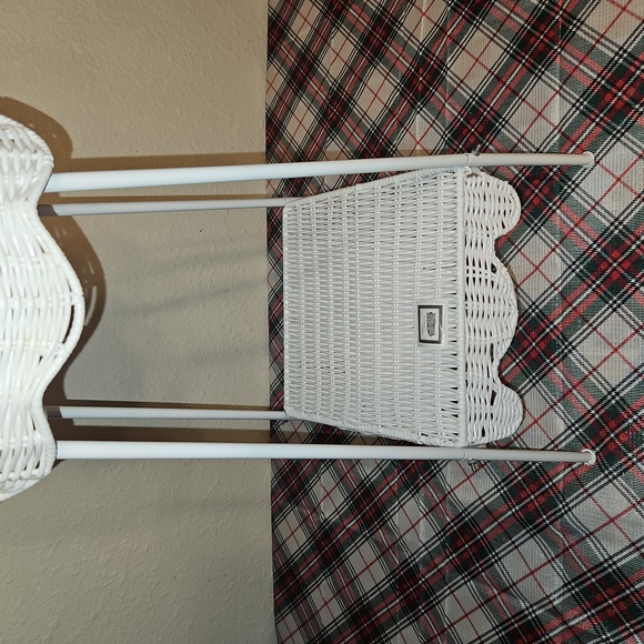 White Wicker Plant Stand with Shelf - Picture 3 of 7